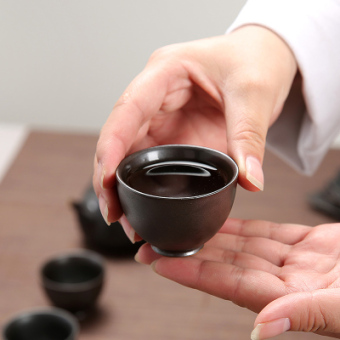 功夫茶具茶杯品茗杯手工粗陶日式黑陶陶瓷斗笠杯禅定杯茶碗